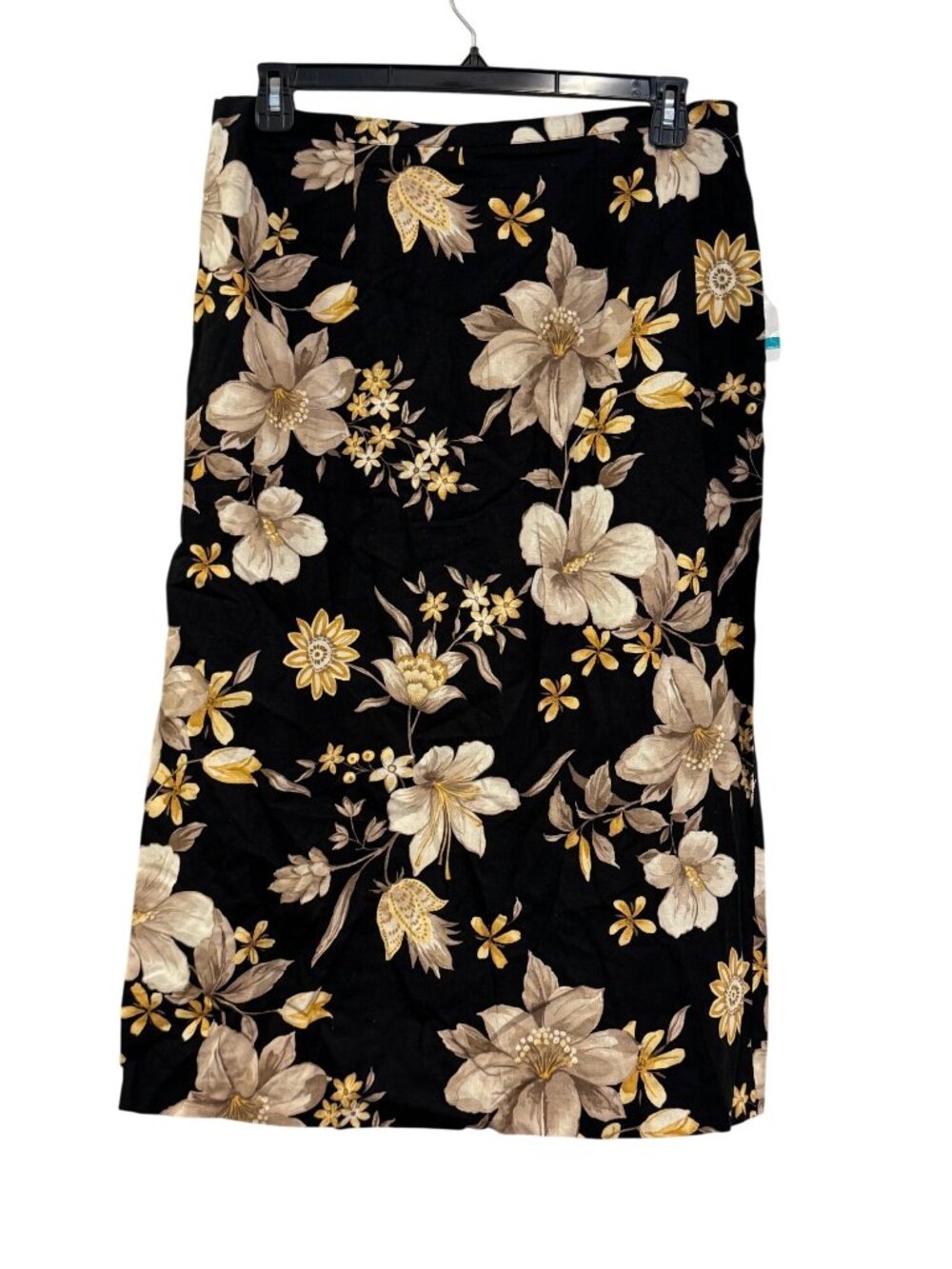Alfred Dunner Coconut Grove Floral Skirt Size 16 Black Linen Blend